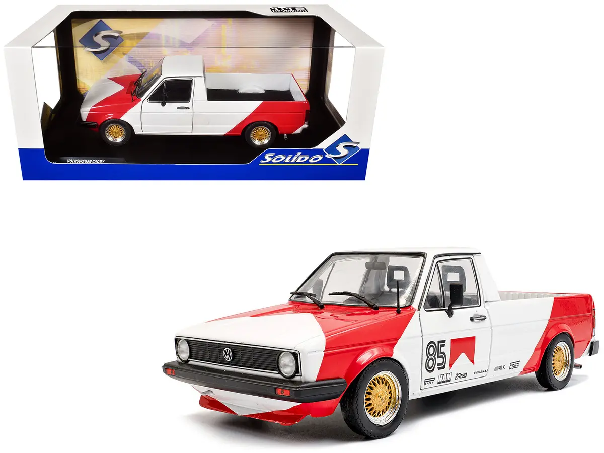 1983 Volkswagen Caddy Mk 1 Pickup Truck "Red Cowboy Racing Tribute" White And Red 1/18 Diecast Model By Solido 1