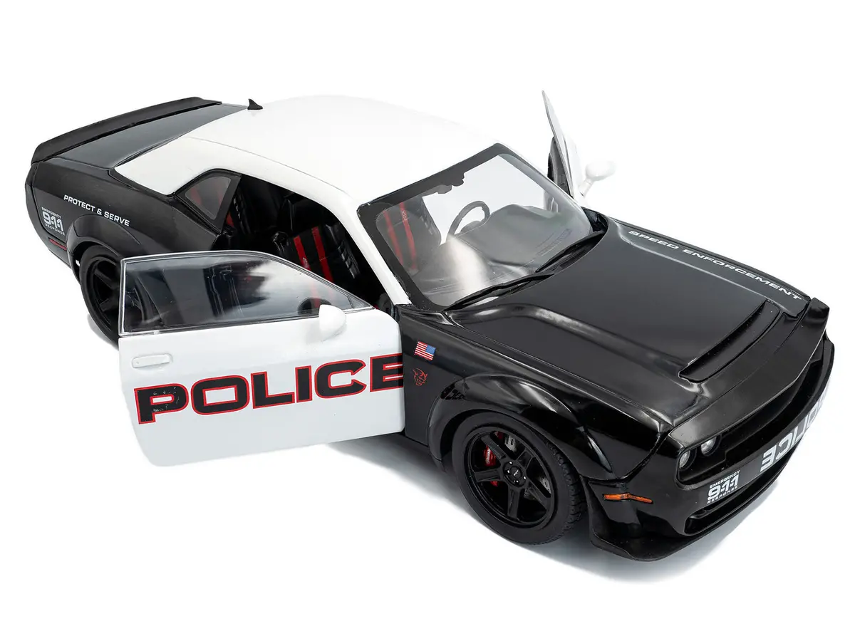 2023 Dodge Challenger Demon "Police" Black And White 1/18 Diecast Model Car By Solido 2