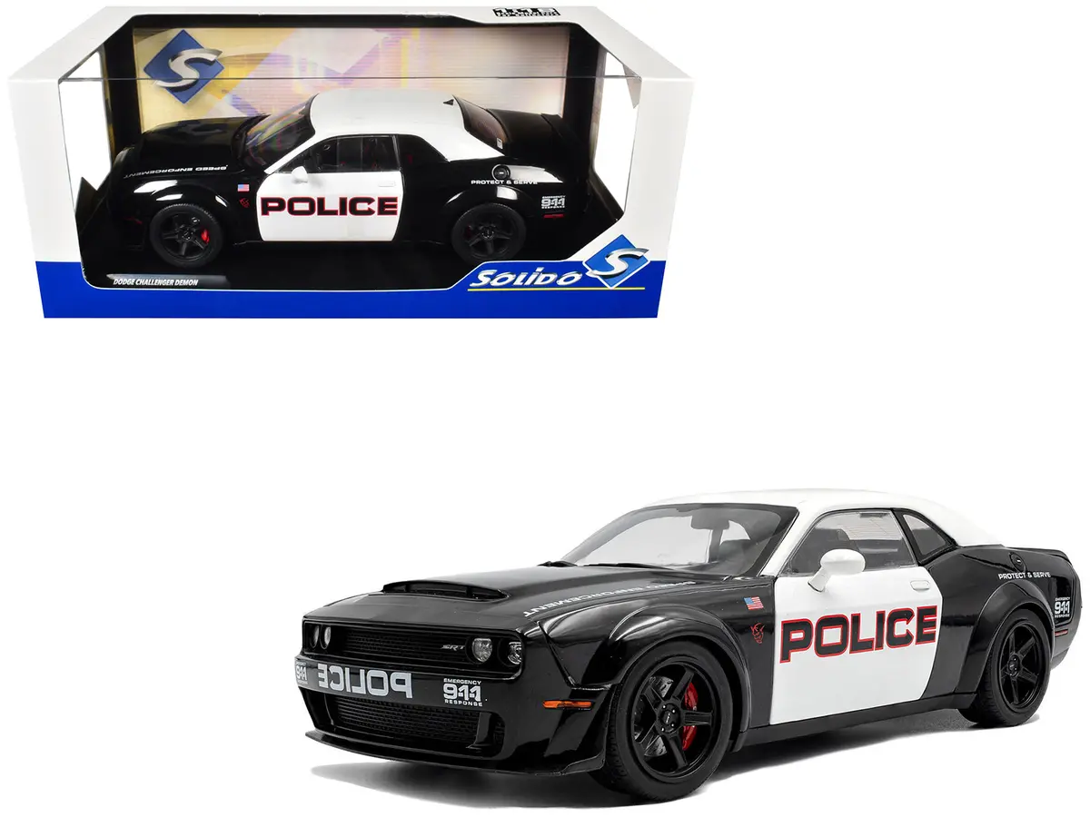 2023 Dodge Challenger Demon "Police" Black And White 1/18 Diecast Model Car By Solido 1