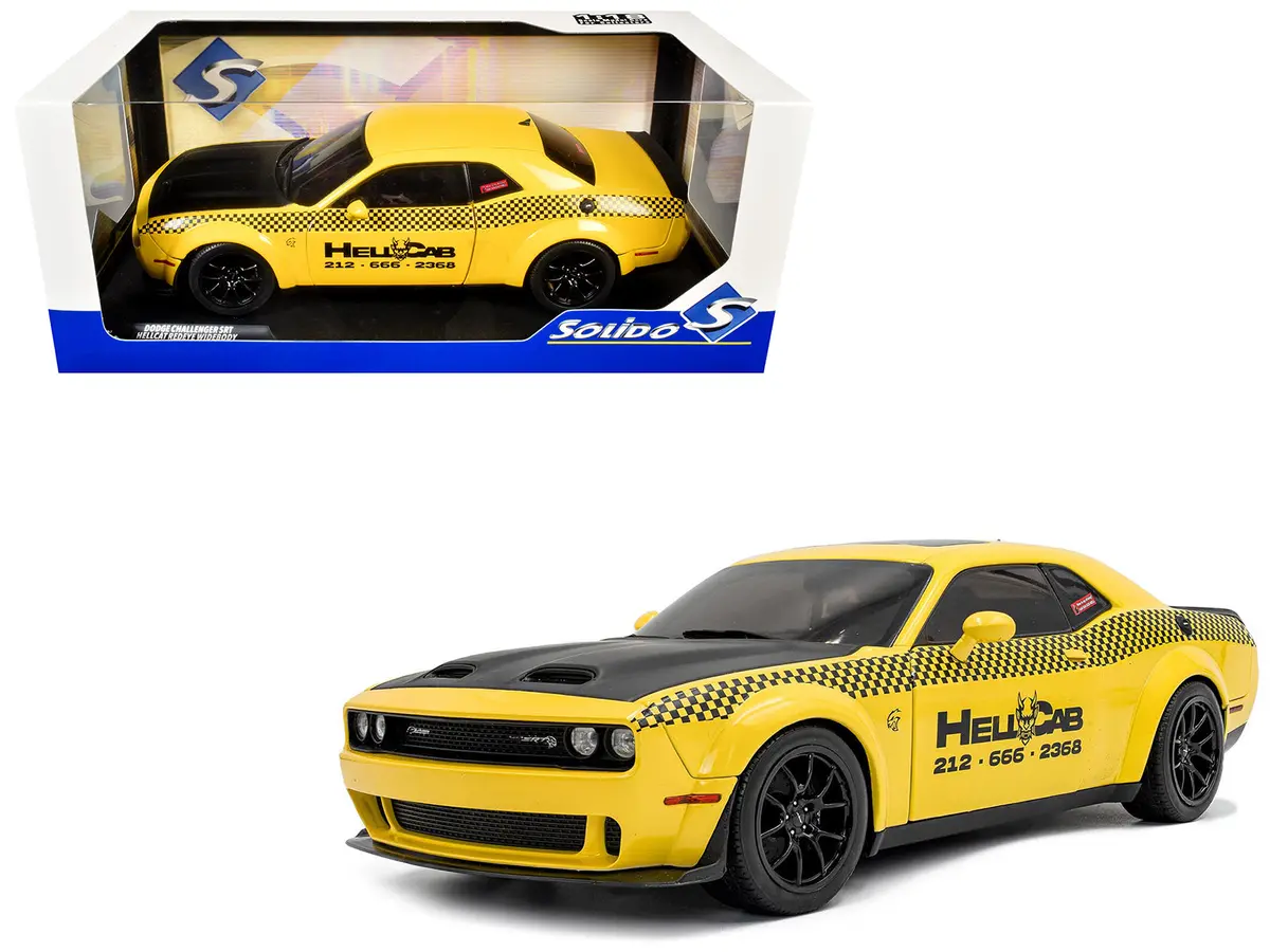 2023 Dodge Challenger Srt Hellcat Redeye Widebody Taxi "Nyc Hellcab" Yellow With Black Hood And Graphics 1/18 Diecast Model Car By Solido 1