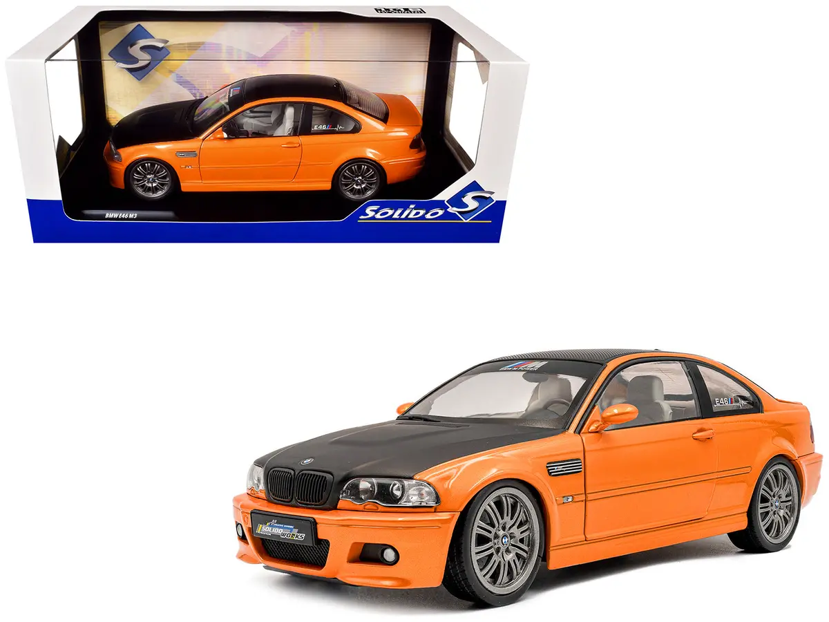 2000 Bmw E46 M3 "Solido Works" Orange Metallic With Matt Black Hood And Carbon Top 1/18 Diecast Model Car By Solido 1