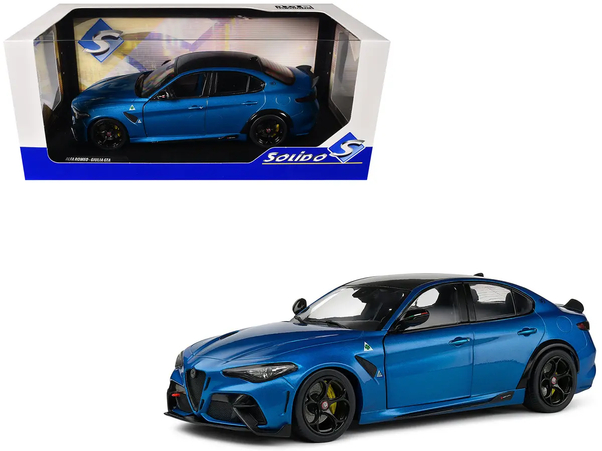 2022 Alfa Romeo Giulia Gta Anodized Blue Metallic With Carbon Top 1/18 Diecast Model Car By Solido 1