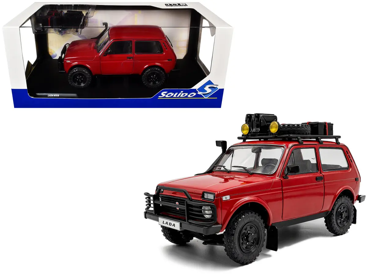 1980 Lada Niva Red With Roof Rack And Accessories 1/18 Diecast Model Car By Solido 1