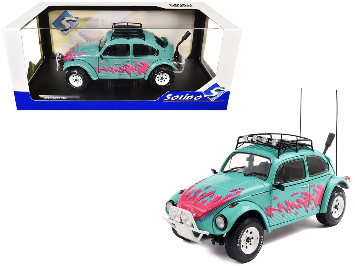 1976 Volkswagen Beetle Baja Miami Green With Pink Graphics 1/18 Diecast Model Car By Solido 1