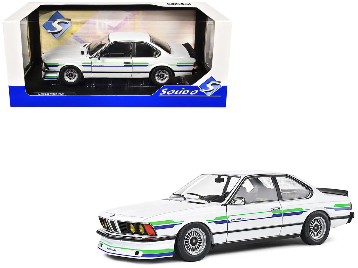 1984 Bmw Alpina B7 Turbo (E24) White With Blue And Green Graphics 1/18 Diecast Model Car By Solido 1
