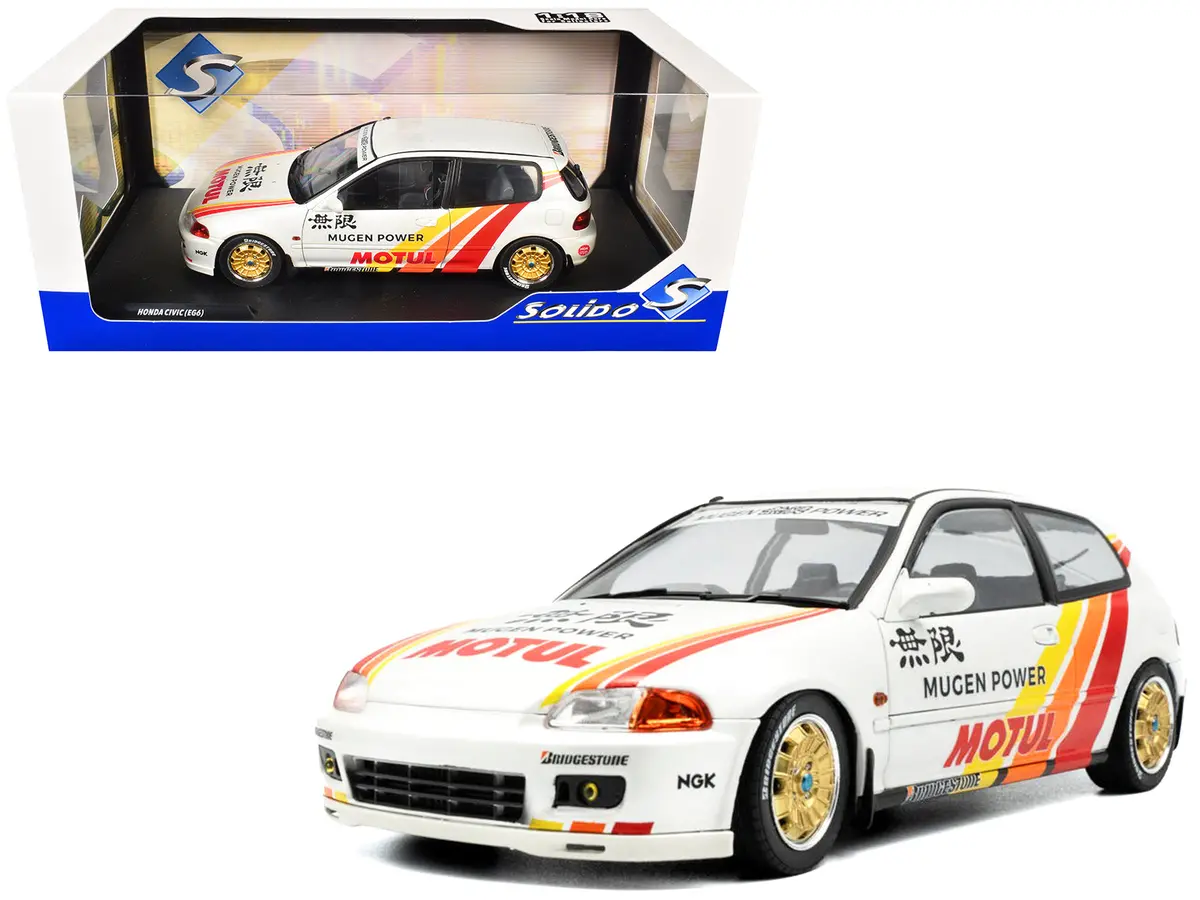 1991 Honda Civic (Eg6) Rhd (Right Hand Drive) "Mugen Racing" White With Stripes 1/18 Diecast Model Car By Solido 1