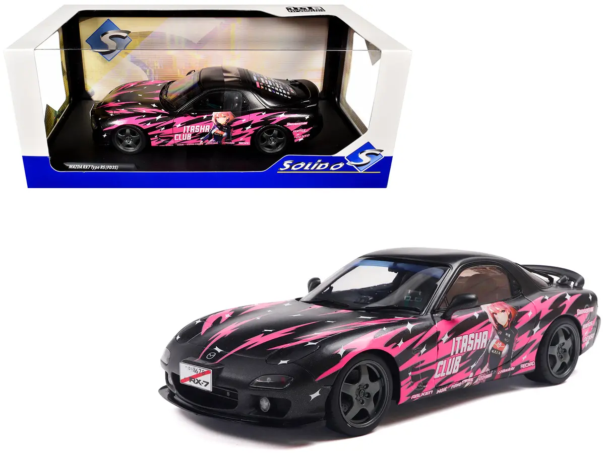 1994 Mazda Rx7 (Fdrs) Rhd (Right Hand Drive) "Itasha Club" Black Metallic With Pink Graphics 1/18 Diecast Model Car By Solido 1