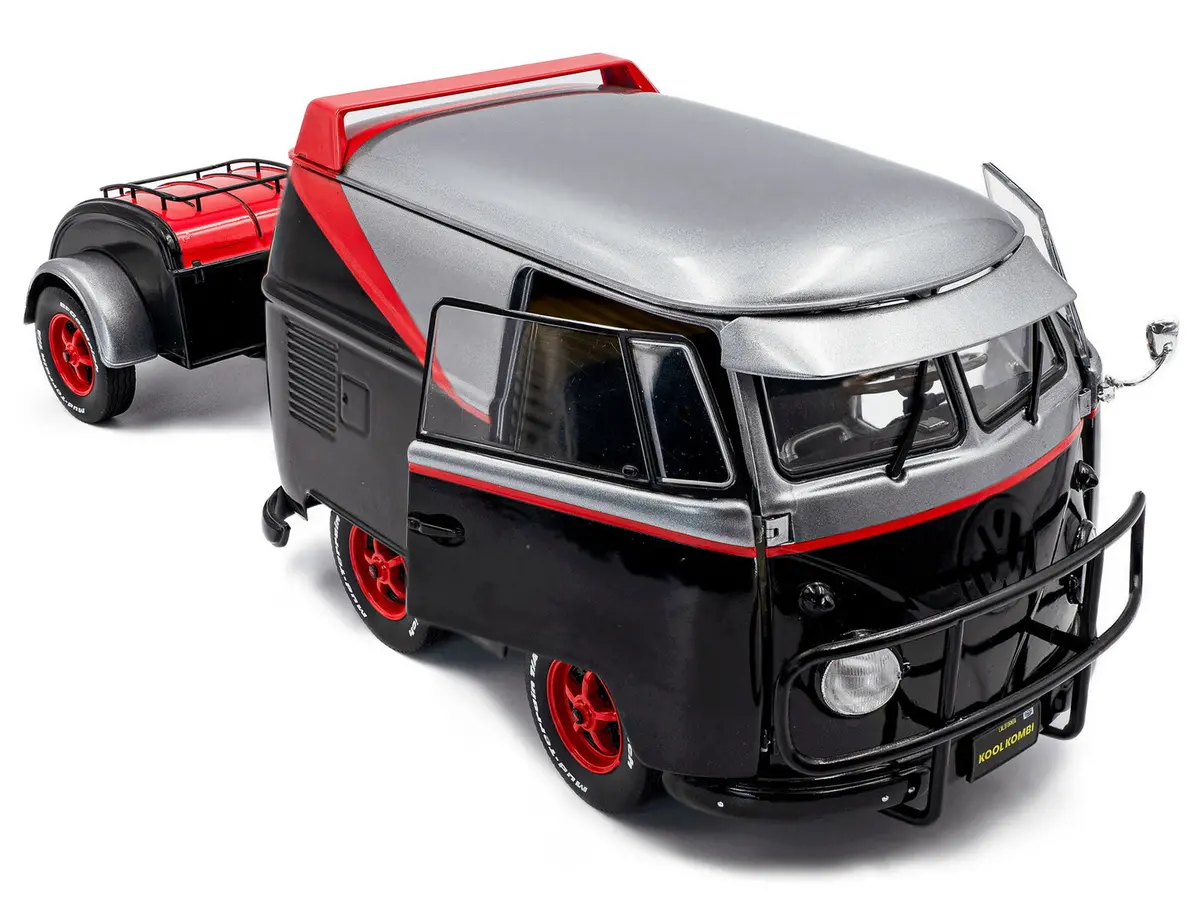 2024 Volkswagen Kool Kombi Sport Van With Trailer - Black And Silver With Red Stripe 1/18 Diecast Model By Solido 2