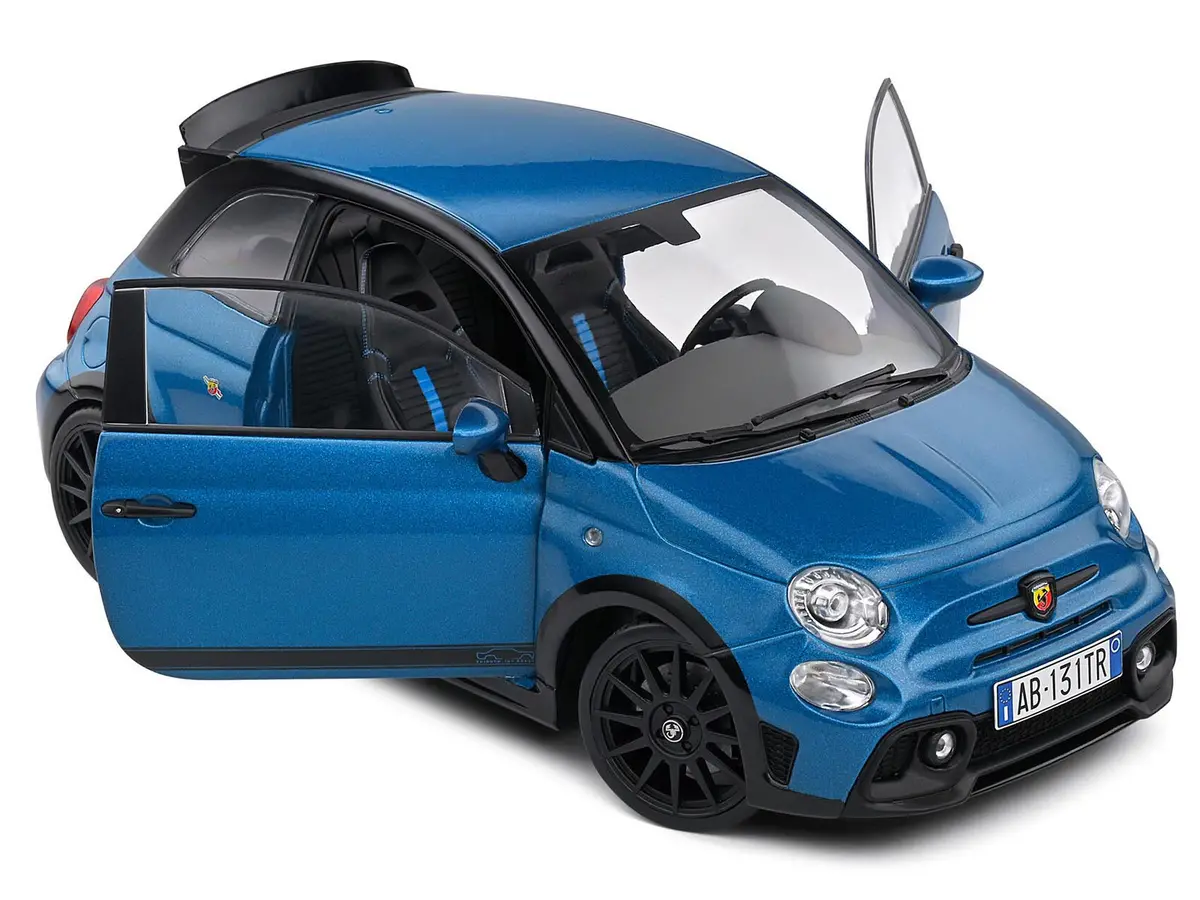 2022 Fiat 695 Abarth "Tributo 131 Rally" Podium Blue Metallic With Black Side Stripes 1/18 Diecast Model Car By Solido 2