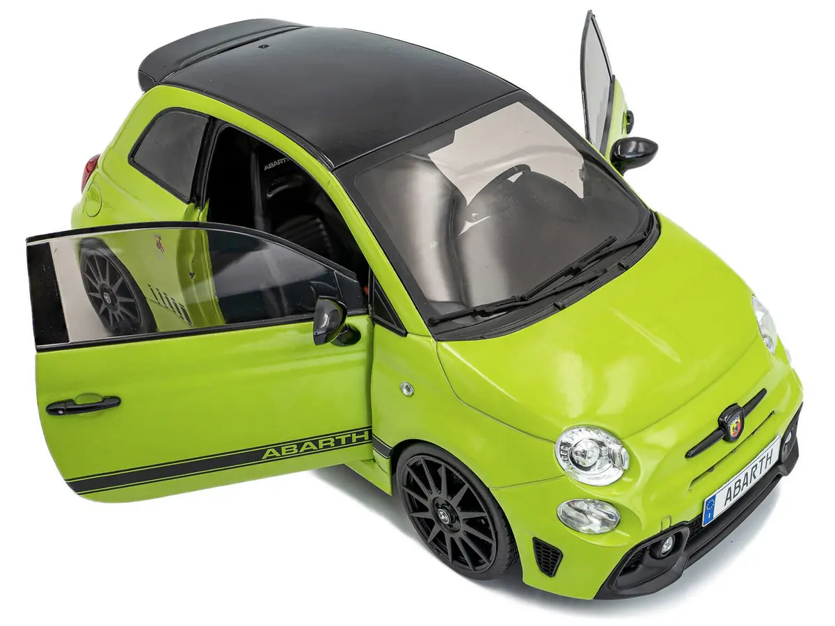2023 Fiat F595 Abarth Verde Adrenalina Green With Black Top And Stripes 1/18 Diecast Model Car By Solido 2