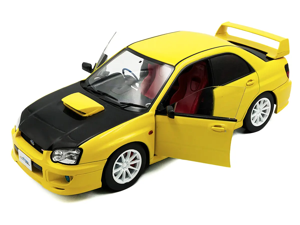 2003 Subaru Impreza Wrx Sti Rhd (Right Hand Drive) Yellow With Carbon Hood 1/18 Diecast Model Car By Solido 2
