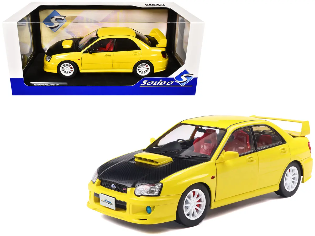 2003 Subaru Impreza Wrx Sti Rhd (Right Hand Drive) Yellow With Carbon Hood 1/18 Diecast Model Car By Solido 1