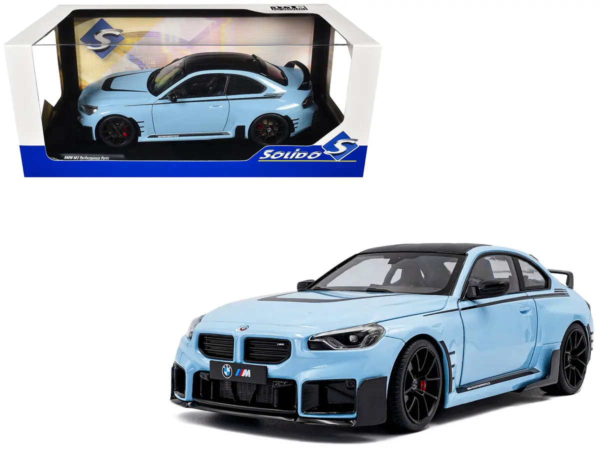 2024 Bmw M2 Performance Parts Zandvoort Blue With Carbon Top And Black Stripes 1/18 Diecast Model Car By Solido 1