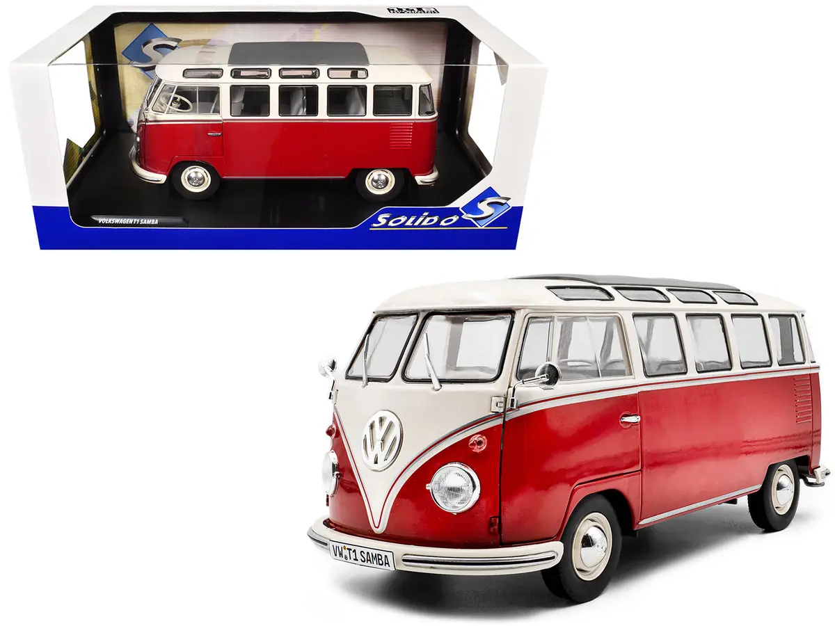 1962 Volkswagen T1 Samba Bus Red And White 1/18 Diecast Model By Solido 1