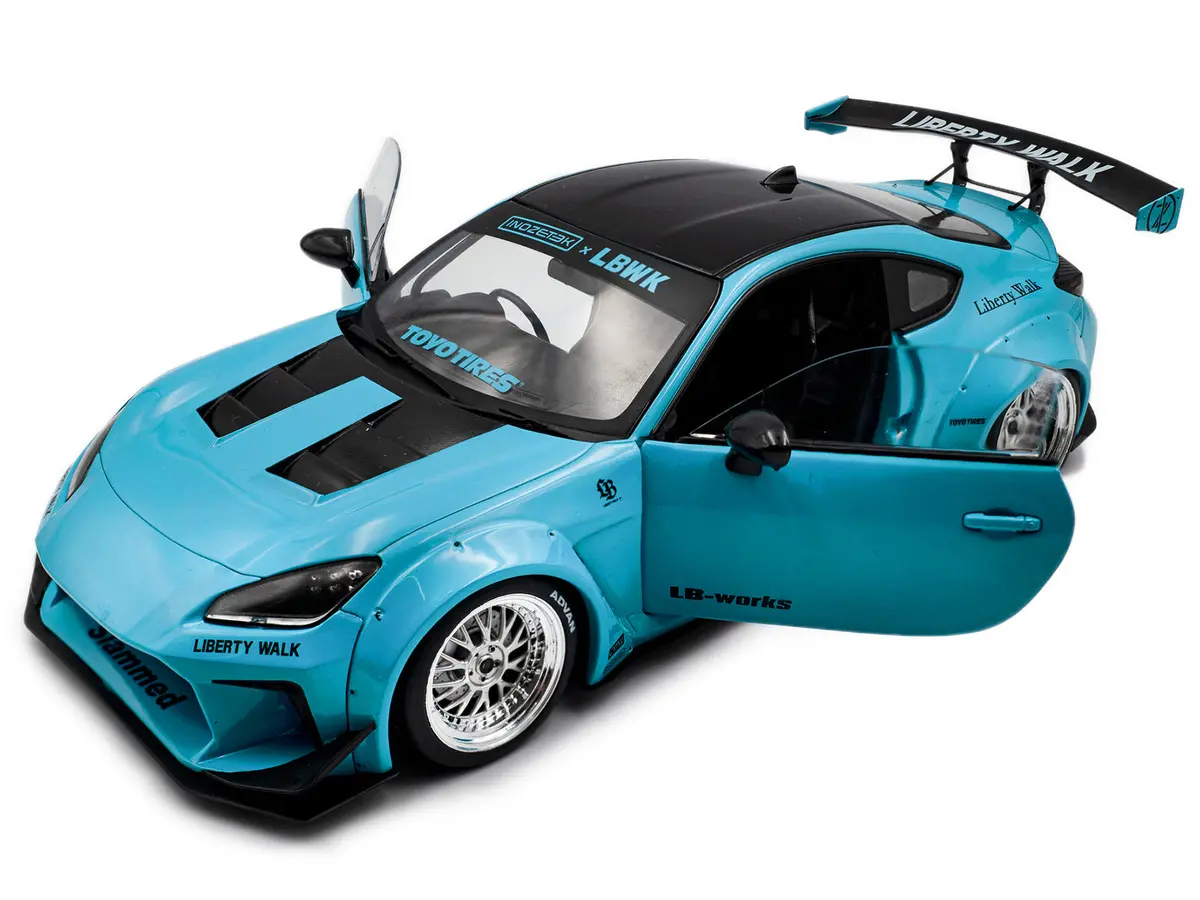 2024 Toyota Gr86 Lbwk Body Kit Rhd (Right Hand Drive) Baby Blue With Black Top 1/18 Diecast Model Car By Solido 2