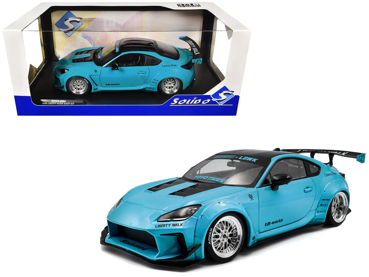 2024 Toyota Gr86 Lbwk Body Kit Rhd (Right Hand Drive) Baby Blue With Black Top 1/18 Diecast Model Car By Solido 1