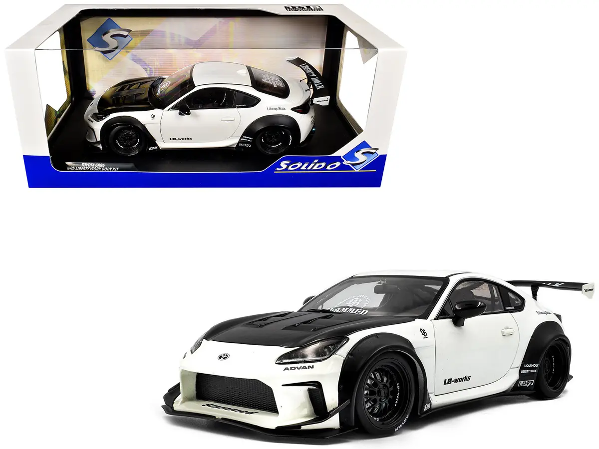2024 Toyota Gr86 Lbwk Body Kit Rhd (Right Hand Drive) Pearl White With Carbon Hood 1/18 Diecast Model Car By Solido 1
