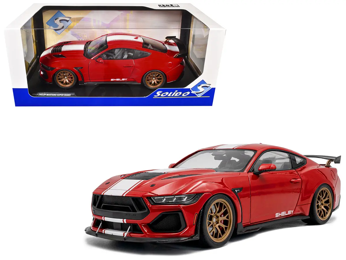 2024 Ford Shelby Mustang Super Snake Race Red With White Stripes 1/18 Diecast Model Car By Solido 1