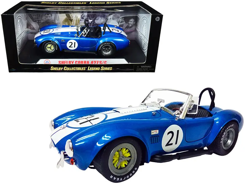 Shelby Cobra 427 S/C #21 Blue Metallic With White Stripes 1/18 Diecast Model Car By Shelby Collectibles 1