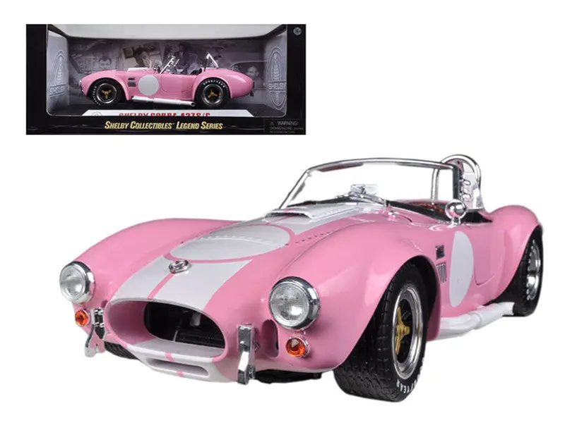 1965 Shelby Cobra 427 S/C Pink With Printed Carroll Shelby Signature On The Trunk 1/18 Diecast Model Car By Shelby Collectibles 1