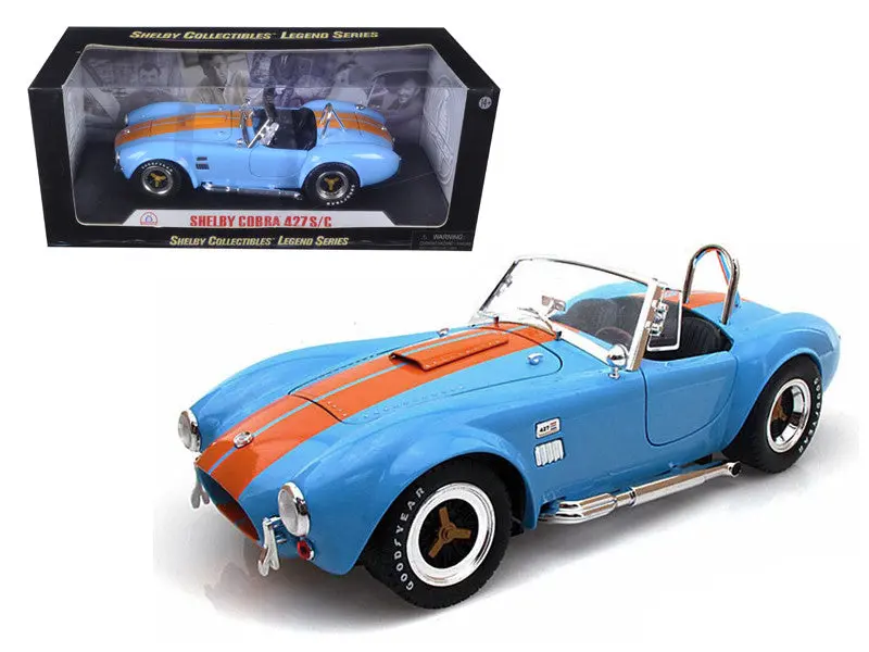 1965 Shelby Cobra 427 S/C Blue With Orange Stripes 1/18 Diecast Model Car By Shelby Collectibles 1