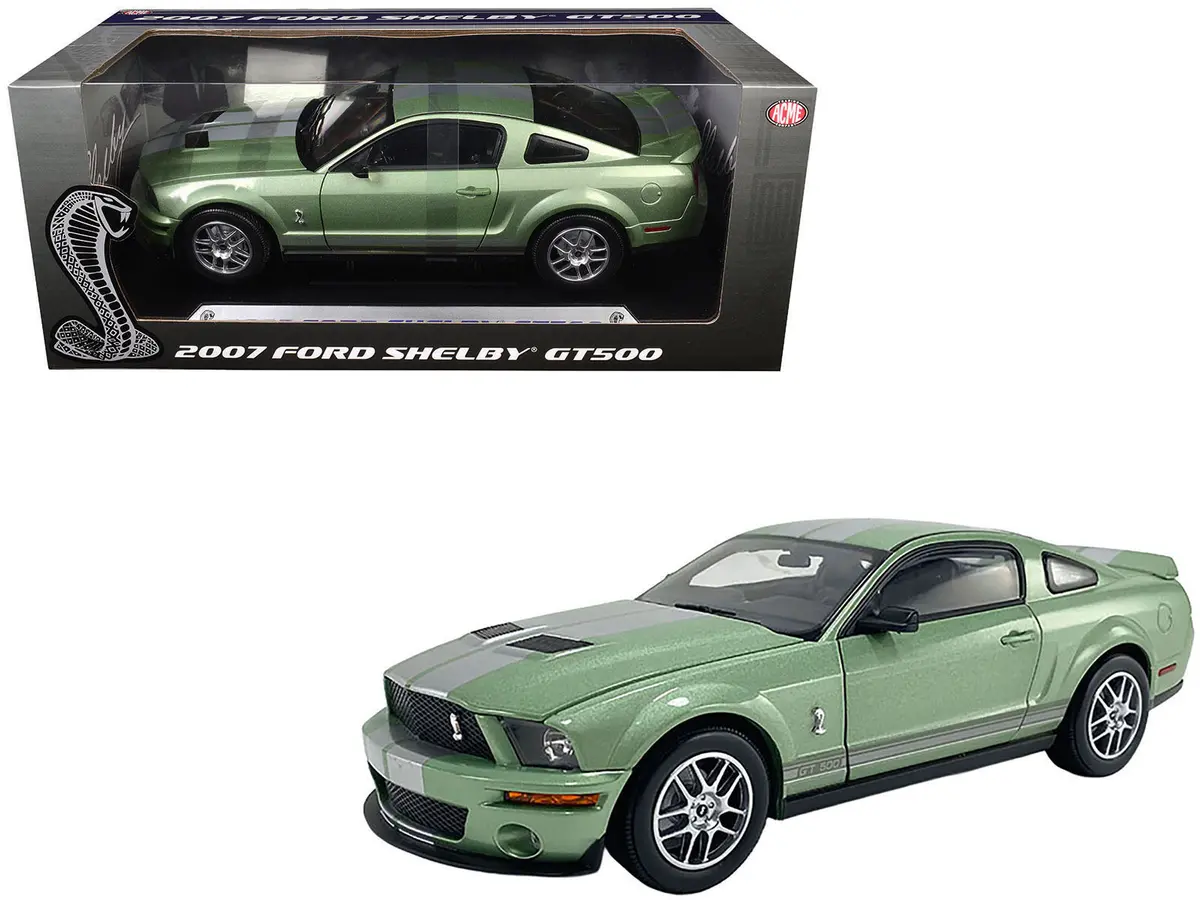 2007 Ford Shelby Gt500 Lime Green Metallic With Silver Stripes "Shelby Collectibles" Series 1/18 Diecast Model Car By Acme 1
