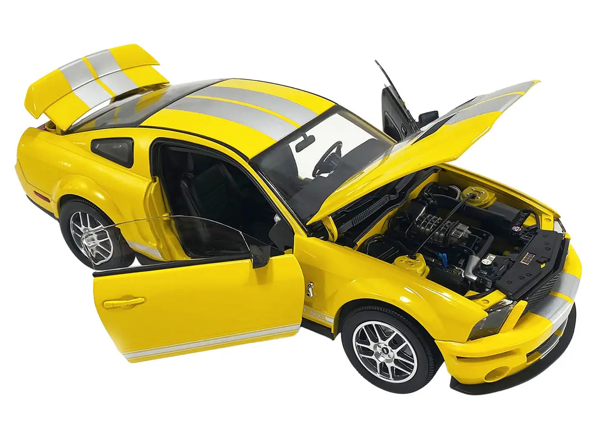 2007 Ford Shelby Gt500 Yellow With Silver Stripes "Shelby Collectibles" Series 1/18 Diecast Model Car By Acme 2