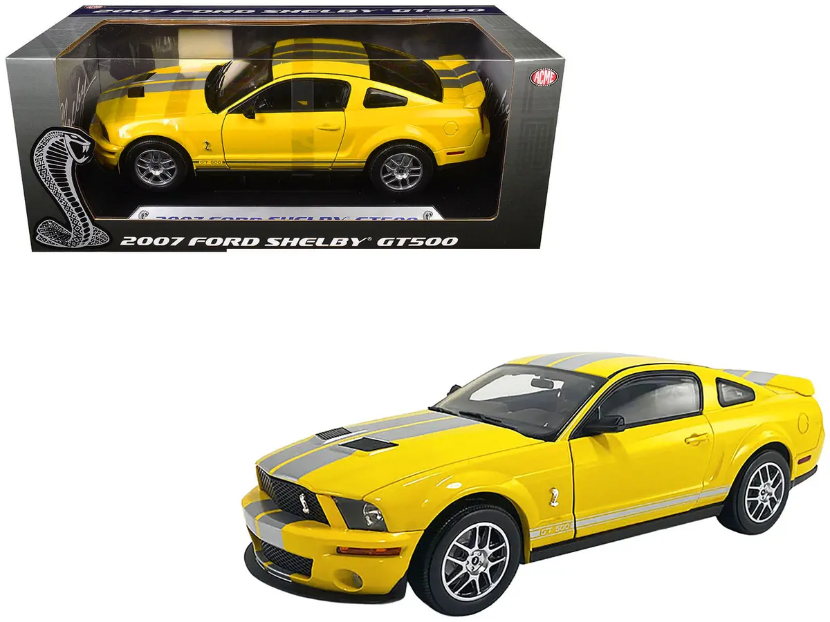 2007 Ford Shelby Gt500 Yellow With Silver Stripes "Shelby Collectibles" Series 1/18 Diecast Model Car By Acme 1