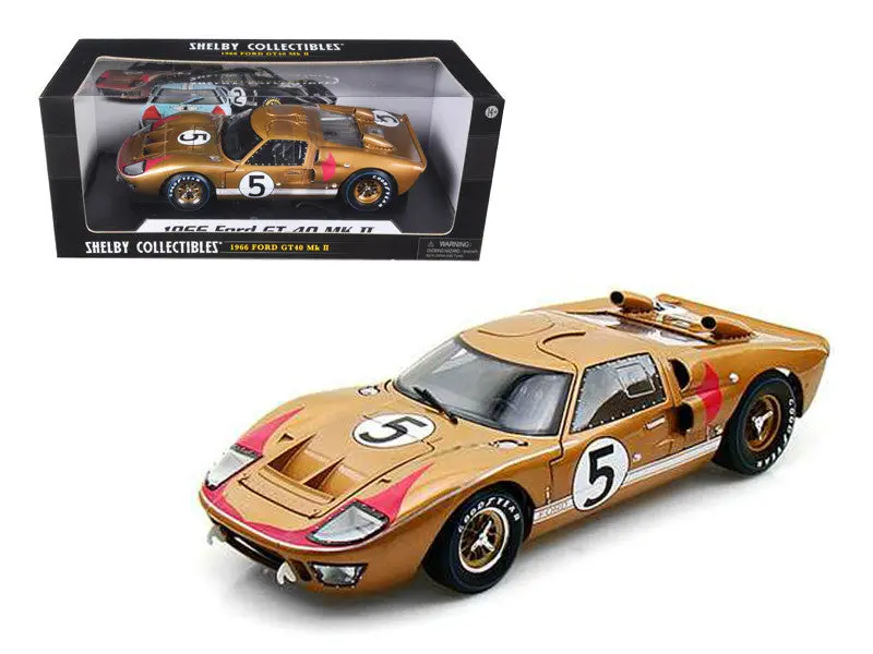 1966 Ford Gt-40 Mk 2 (Right Hand Drive) #5 Gold 24 Hours Of Le Mans 1/18 Diecast Model Car By Shelby Collectibles 1