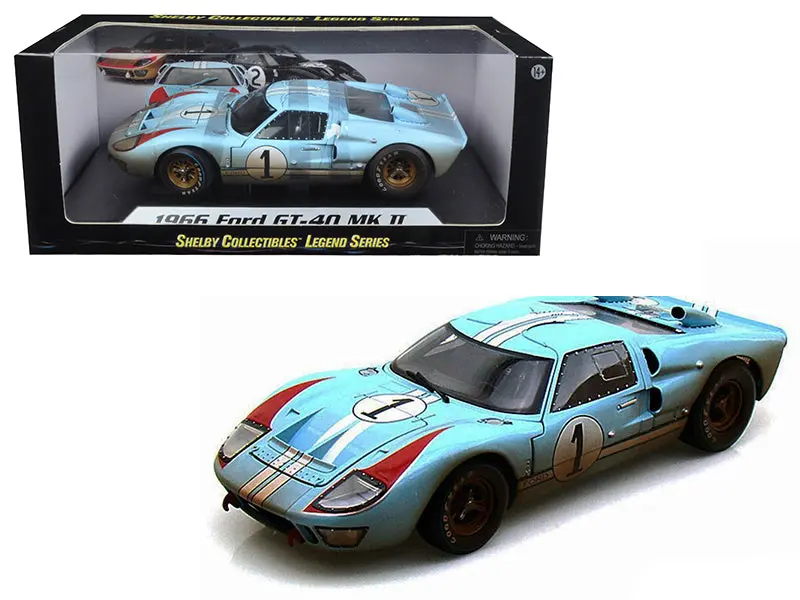 1966 Ford Gt-40 Mk 2 Blue Dirty Version #1 1/18 Diecast Model Car By Shelby Collectibles 1