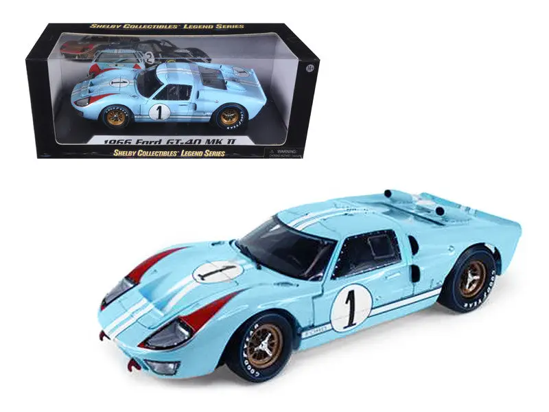 1966 Ford Gt40 Mk Ii (Rhd) Light Blue #1 Miles - Hulme Lemans 1/18 Diecast Model Car By Shelby Collectibles 1