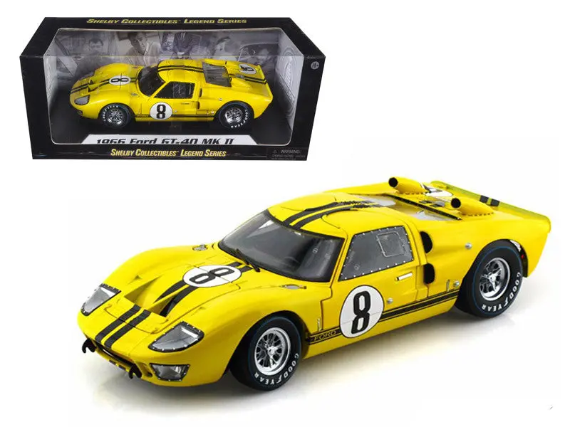 1966 Ford Gt-40 Mk 2 Yellow #8 1/18 Diecast Model Car By Shelby Collectibles 1