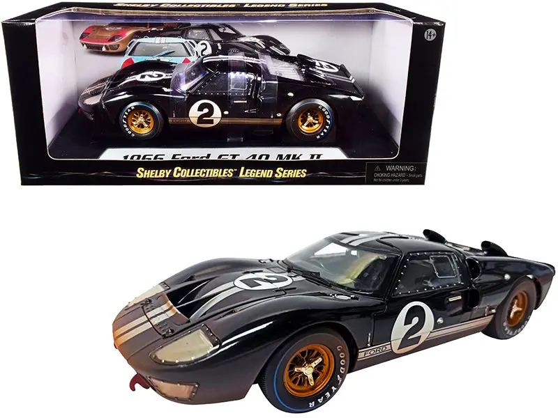 1966 Ford Gt-40 Mk Ii #2 Black With Silver Stripes After Race (Dirty Version) 1/18 Diecast Model Car By Shelby Collectibles 1