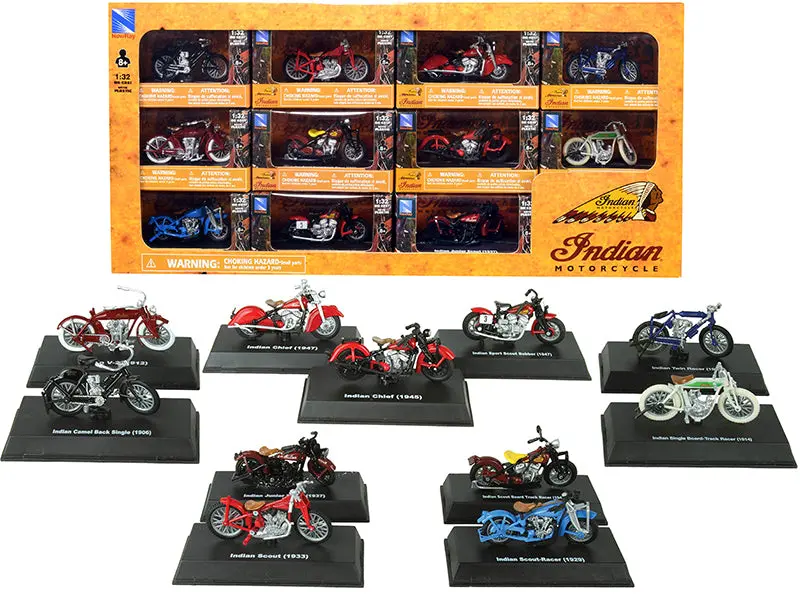 "Indian Motorcycle" (11 Piece Set) 1/32 Diecast Motorcycle Models By New Ray 1