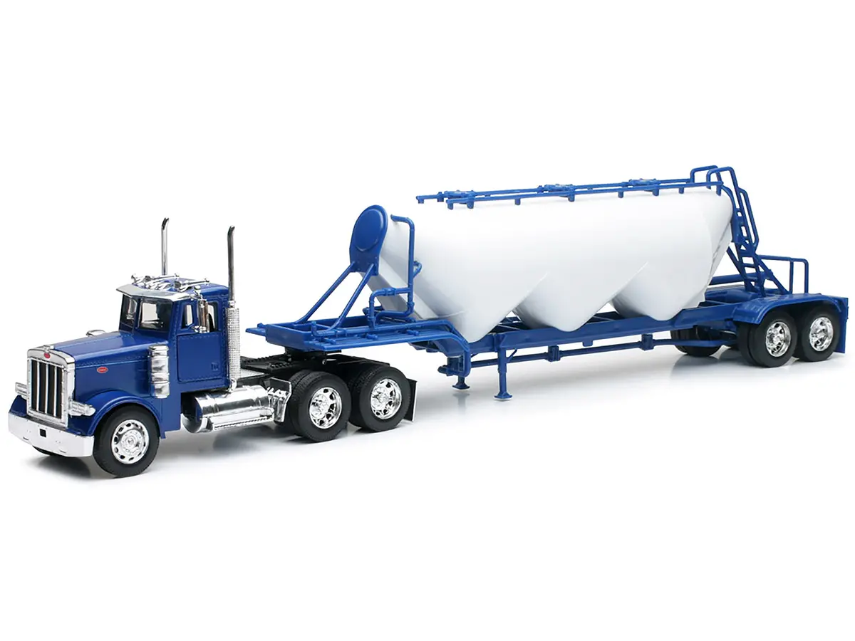 Peterbilt 379 Truck Blue With Pneumatic Tanker Trailer White "Long Haul Truckers" Series 1/32 Diecast Model By New Ray 2