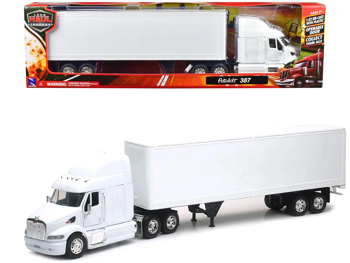 Peterbilt 387 Truck With Dry Goods Trailer White "Long Haul Truckers" Series 1/32 Diecast Model By New Ray 1