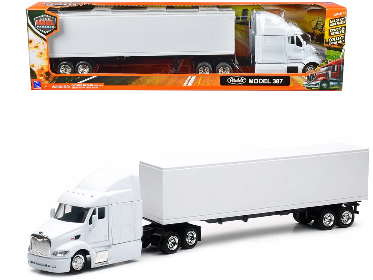 Peterbilt 387 Truck With Dry Goods Trailer White "Long Haul Trucker" Series 1/43 Diecast Model By New Ray 1