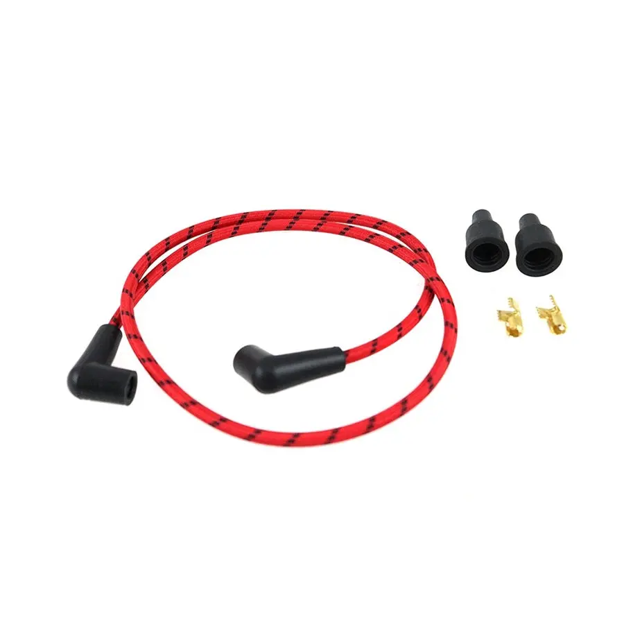 Cloth Braded Spark Plug Wire Kit 7Mm - Red W/Black Tracer 1