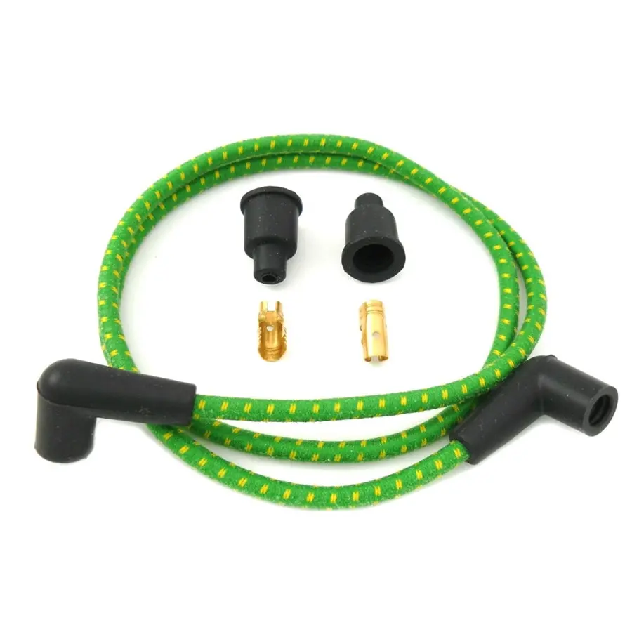 Cloth Braded Spark Plug Wire Kit 7Mm - Green W/Yellow Tracer 1