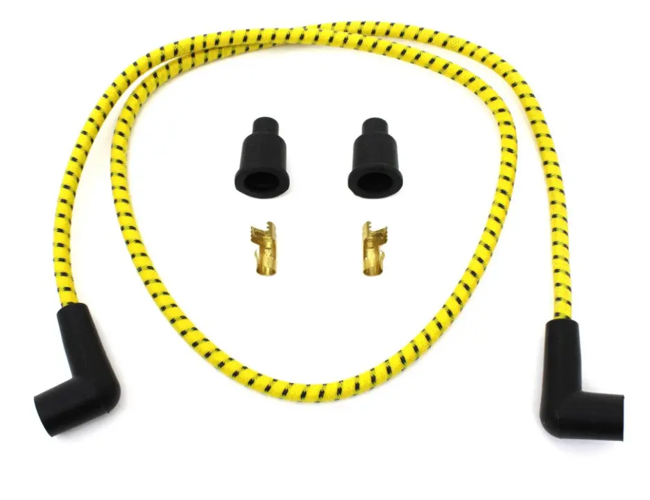 Cloth Braded Spark Plug Wire Kit 7Mm - Yellow W/Blue Tracer 1