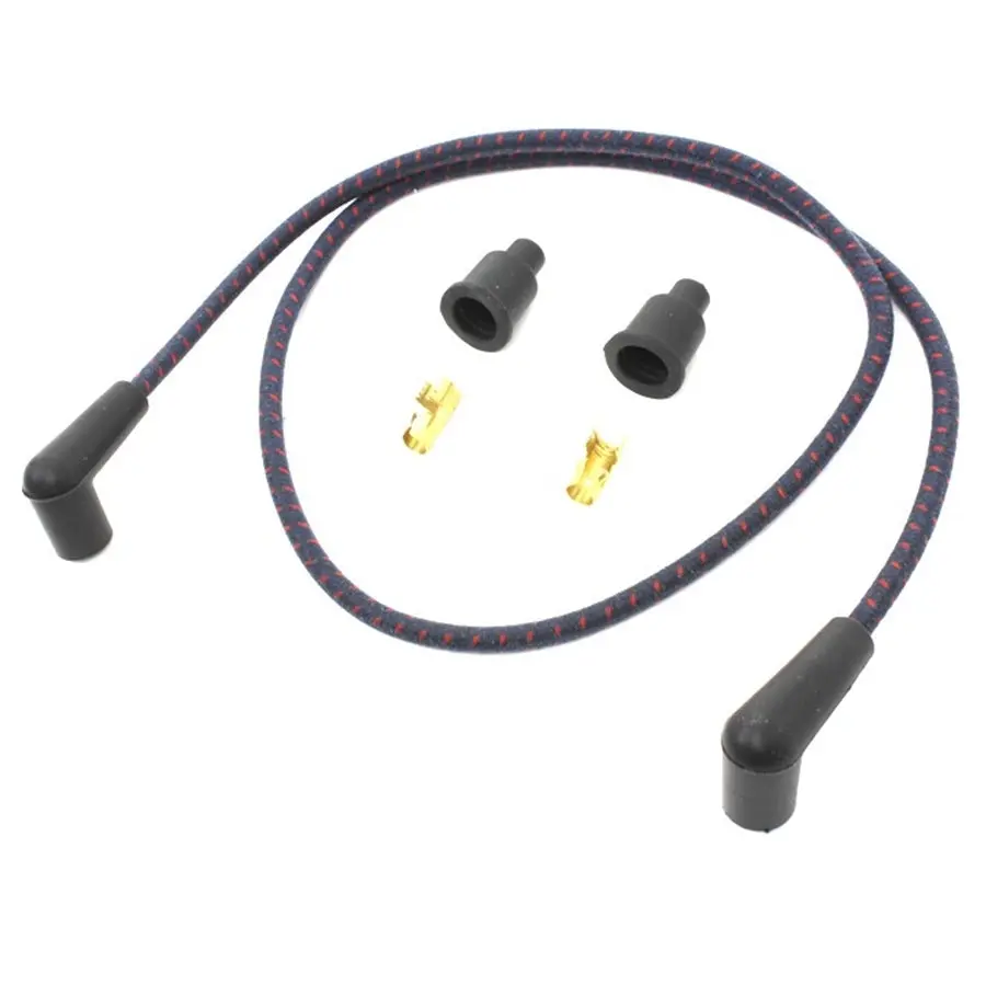 Cloth Braded Spark Plug Wire Kit 7Mm - Navy Blue W/Red Tracer 1