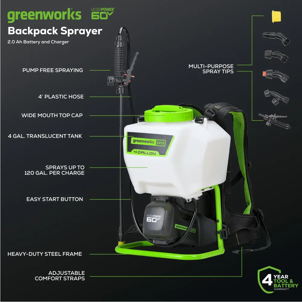 Greenworks 60V Battery Backpack Pressure Sprayer 2.0Ah Kit 2