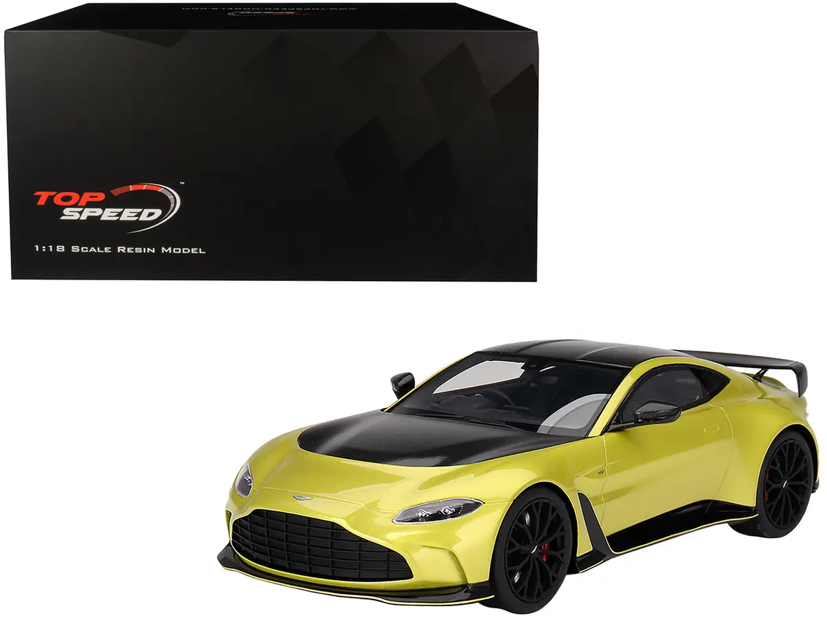 2022 Aston Martin V12 Vantage Rhd (Right Hand Drive) Cosmopolitan Yellow With Black Hood And Top 1/18 Model Car By Top Speed 1