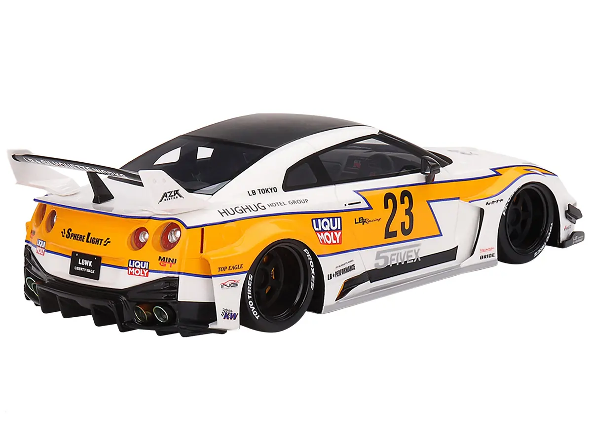 Nissan Lb-Silhouette Works Gt 35Gt-Rr Ver.1 Rhd (Right Hand Drive) #23 White With Yellow Stripes "Lb Racing" 1/18 Model Car By Top Speed 2
