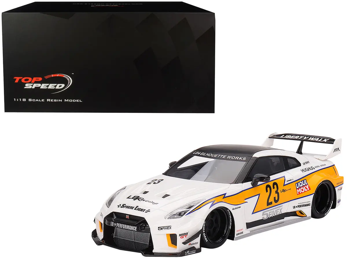 Nissan Lb-Silhouette Works Gt 35Gt-Rr Ver.1 Rhd (Right Hand Drive) #23 White With Yellow Stripes "Lb Racing" 1/18 Model Car By Top Speed 1