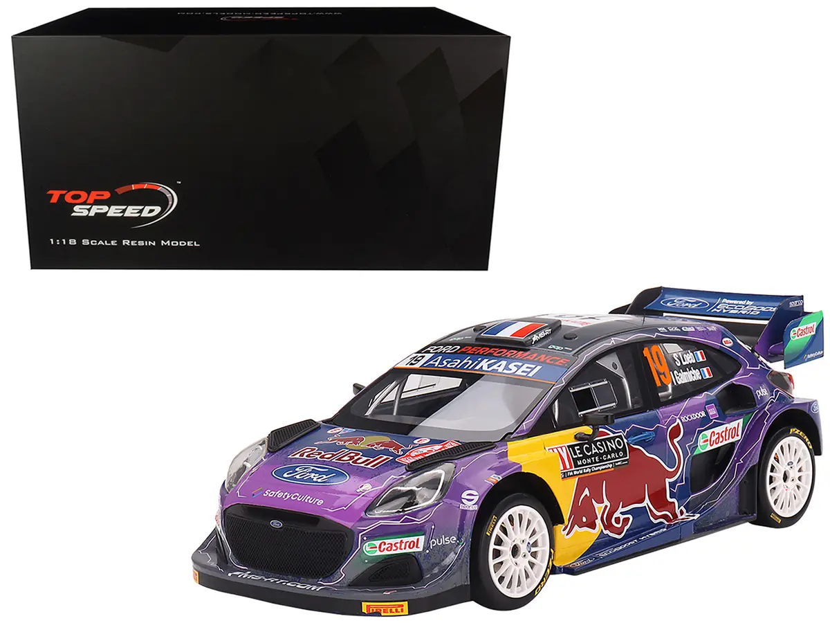 Ford Puma Rally1 #19 Sebastien Loeb - Isabelle Galmiche "M-Sport Ford Wrt" Winner "Monte Carlo Rally" (2022) 1/18 Model Car By Top Speed 1