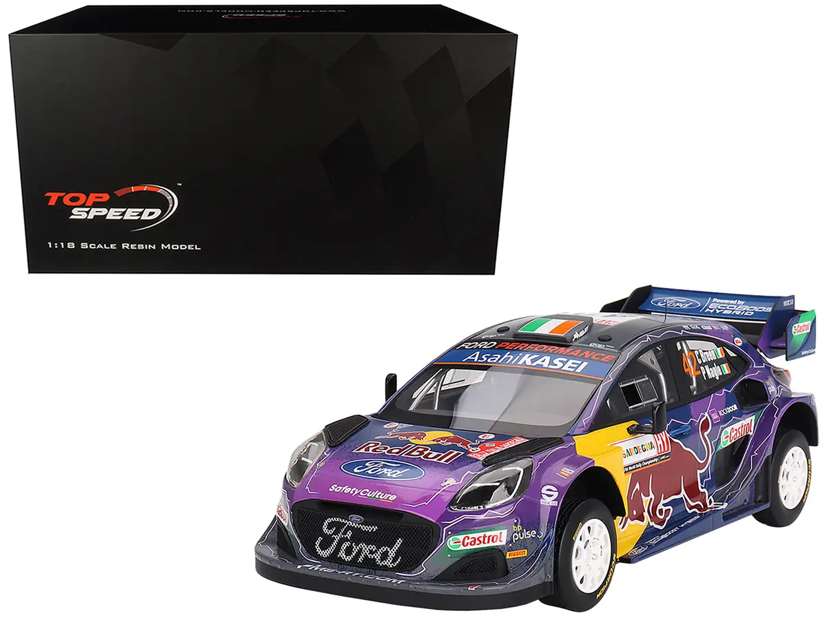 Ford Puma Rally1 #42 Craig Breen - Paul Nagle "M-Sport Ford Wrt" 2Nd Place "Rally Italia Sardegna" (2022) 1/18 Model Car By Top Speed 1