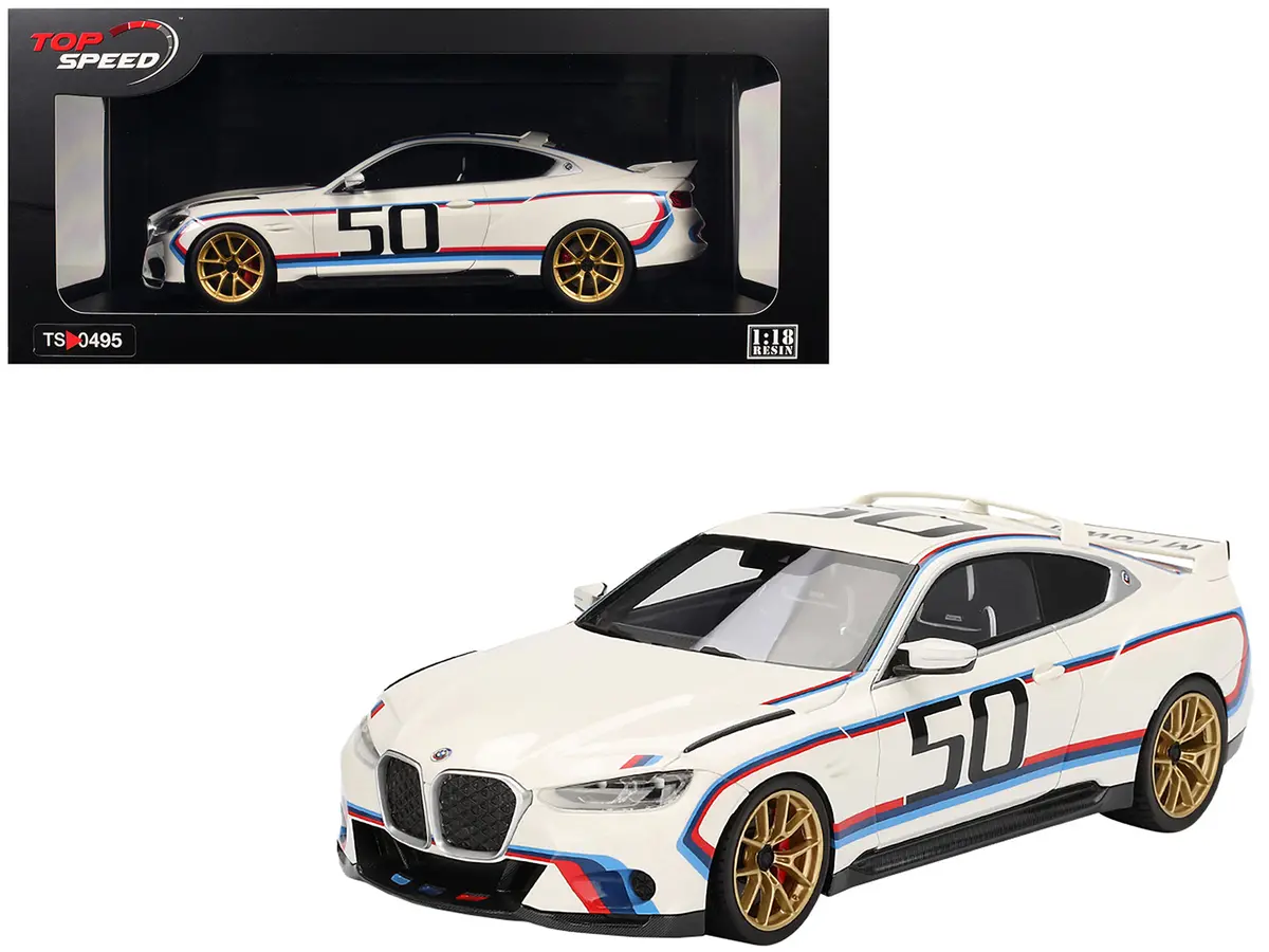 Bmw M4 3.0 Csl #50 White With Blue And Red Stripes 1/18 Model Car By Top Speed 1