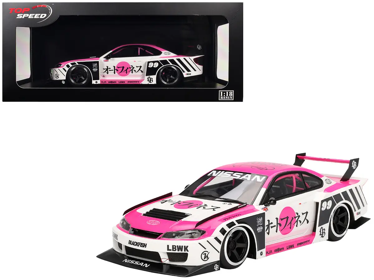Nissan "Lb-Super Silhouette" S15 Silvia Rhd (Right Hand Drive) #99 "Auto Finesse - Sema 2023" White And Pink 1/18 Model Car By Top Speed 1