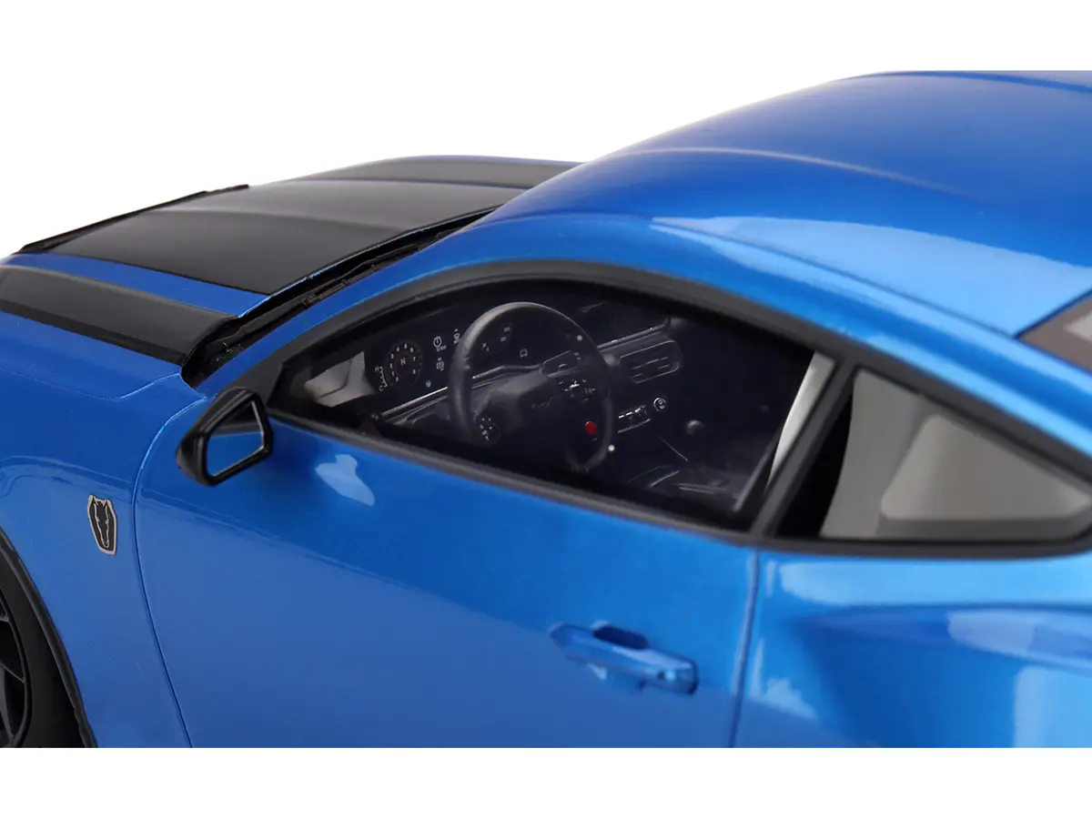 2024 Ford Mustang Dark Horse Grabber Blue Metallic With Black Hood Stripes 1/18 Model Car By Top Speed 2